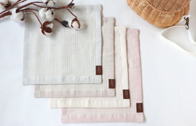 G1902 【オーガニックコットン100％】泉州南部織 ソフトワッフルハンカチ 4枚組