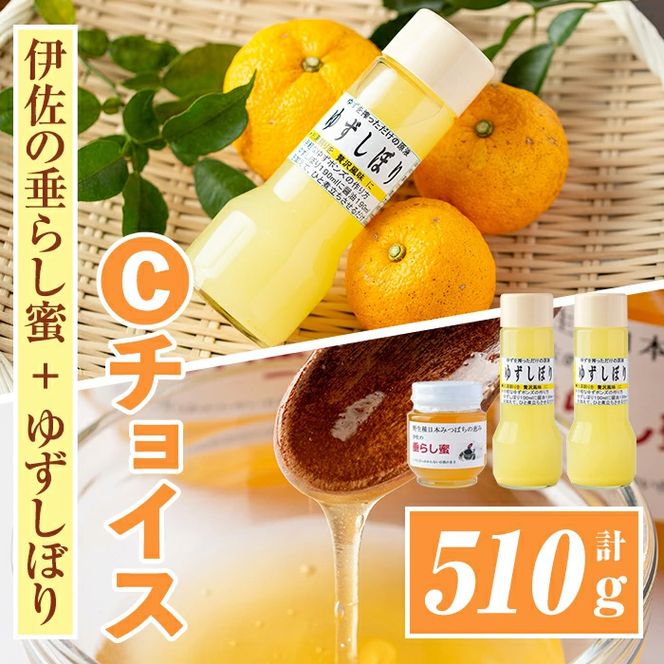 A0-16 ＜数量限定＞Cチョイス(伊佐の垂らし蜜×1個・ゆずしぼり×2本) 野生種日本ミツバチが集めた貴重な蜂蜜と柚子のゆず果汁セット【ゆず香房】