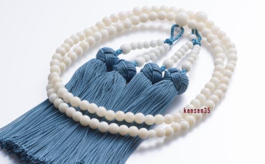 【宝石サンゴ】白珊瑚本連数珠（男性用）　kn025