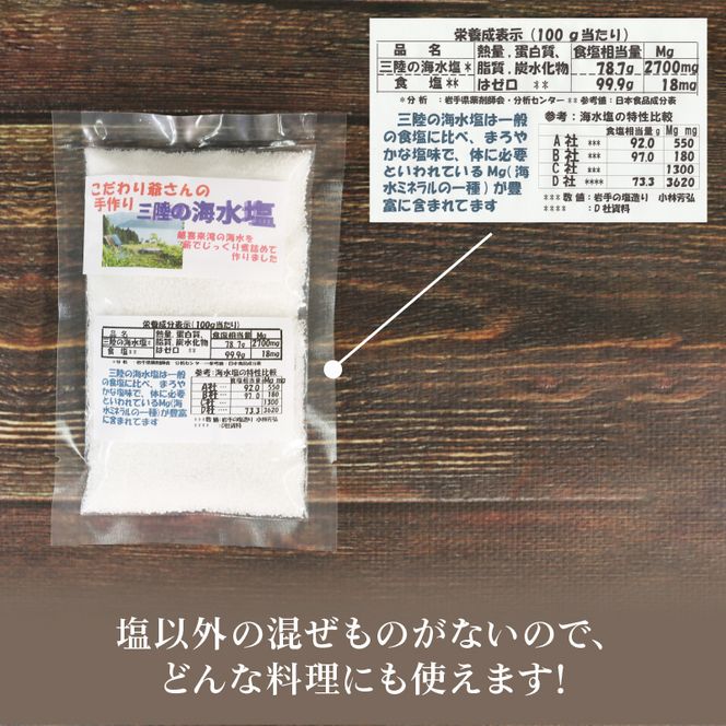 こだわり爺さんの 手作り三陸の海水塩 （振出瓶50g 2瓶 袋詰め:80g 5袋） [hyakusyougoya002]	