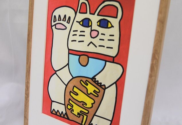 【障がい者アート】スズキタカヒロ作「まねきねこ」ミニ絵画010-006