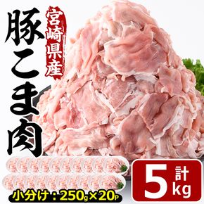 宮崎県産 豚こま切れ(計5kg・250g×20パック)小分け 数量限定 国産 豚肉 お肉 おにく 焼肉 やきにく しゃぶしゃぶ 鍋 惣菜 生姜焼き 豚丼 豚こま 便利 宮崎県 門川町【MF-57】【株式会社エムファーム】