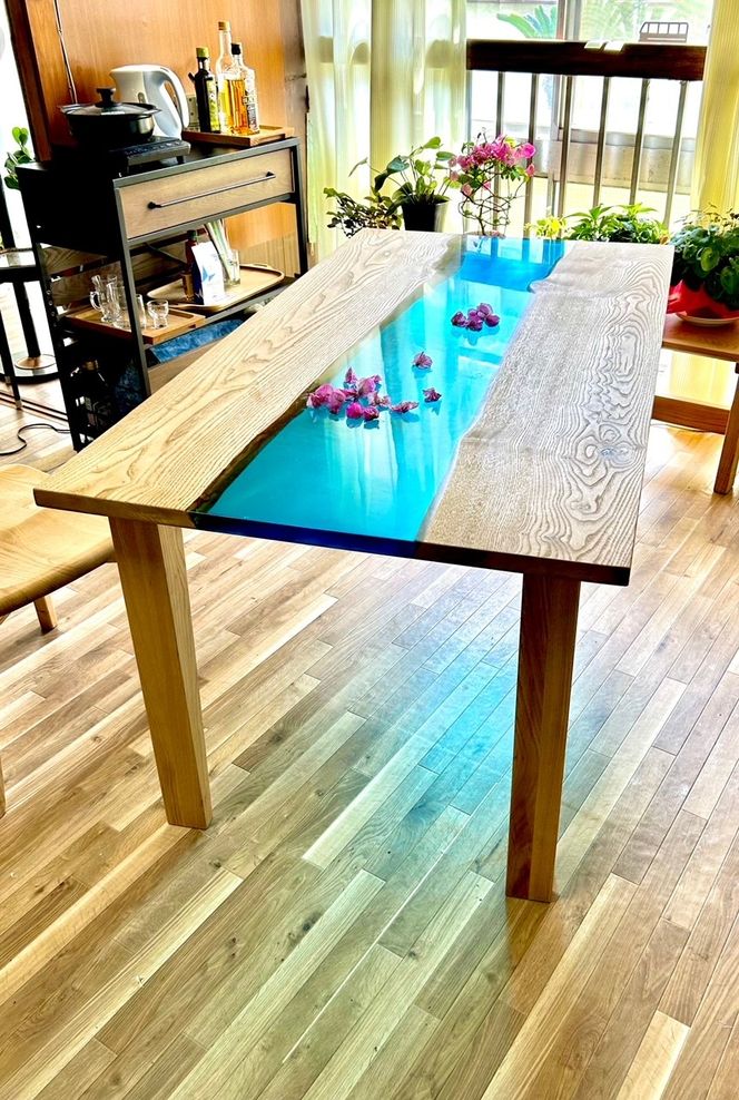 レジン ウッド リバー テーブル 机 ダイニング 無垢材 家具
