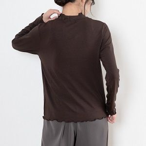 0864 レディースハイネックカットソー 長袖 ブラウン