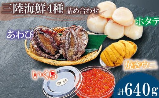海鮮4種 約640g ホタテ あわび 鮑 いくら 焼きうに 帆立 雲丹 寿司 Abalone ステーキ バターソテー 正月 お正月 おせち 刺し身 刺身 バーベキュー BBQ ごはん 夕飯 おかず おつまみ 晩酌 米 丼 海産物 海鮮 魚介 魚介類 贈答品 お中元 お歳暮 大船渡 三陸 岩手県 国産 [56500632_1]