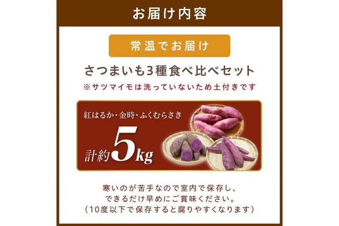 さつまいもオブザイヤー紅はるか部門全国1位のさつまいも農家がつくるサツマイモ3種食べ比べセット（紅はるか・金時・ふくむらさき）計約5kg　TF00008