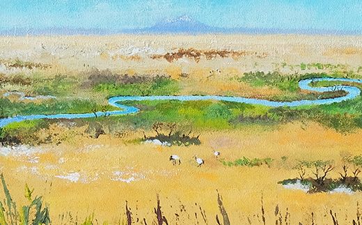 121-1263-55 北海道釧路町の大自然　絵画「春近し湿原」　１枚（M6号サイズ）