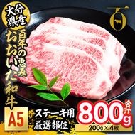 百年の恵み おおいた和牛 A5 ステーキ用 厳選部位 (計800g・200g×4枚) 国産 牛肉 肉 霜降り ロース 肩ロース サーロイン 和牛 ブランド牛 ステーキ 冷凍 大分県 佐伯市 【FS08】【 (株)トキハインダストリー】