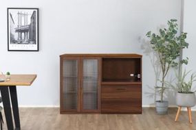 トラクト ガラス扉＋OP引出＋120天板 WN 【食器 キャビネット 家具 国産 組み合わせ 収納家具 完成品】(H060667)