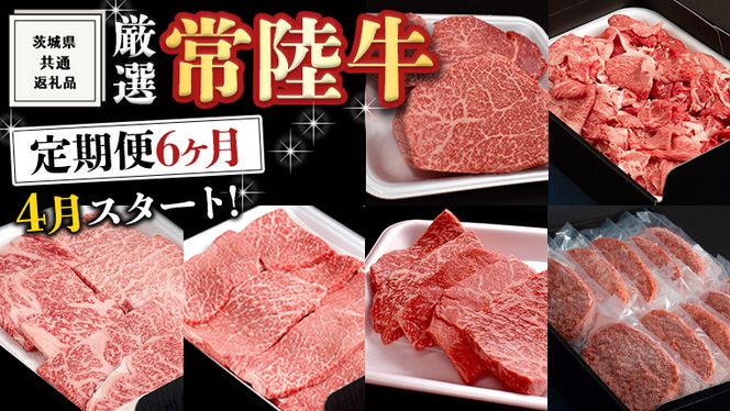 《 定期便 4月スタート 》 厳選 『 常陸牛 』 6ヶ月セット ( 茨城県共通返礼品 ) A5 A4 肉 焼肉 国産 霜降 赤身 ヒレ 切り落とし もも ハンバーグ ステーキ [BM036us]
