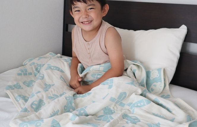 G1927 【babybear】泉州南部織 6重ガーゼハーフケット（ブルー）