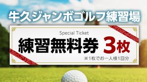 牛久ジャンボゴルフ練習場練習無料券 3枚綴り ゴルフ ゴルフ場 練習券 利用券 プレー プレー券 チケット ゴルフチケット 打ち放題 打ちっぱなし 270ヤード 屋外 茨城[BH001us]