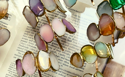 【国産樹脂使用】アゲートスライス ヘア アクセサリー 2点 セット【ハンドメイド作家作品】《築上町》【＊serendipity＊】 [ABAS008]