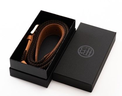 [P027] 組紐ベルト「CLVER」レザーコンビ（30mm）　焦げ茶