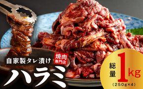 G1358 焼き肉専門店 自家製タレ漬け ハラミ 合計1kg（250g×4）