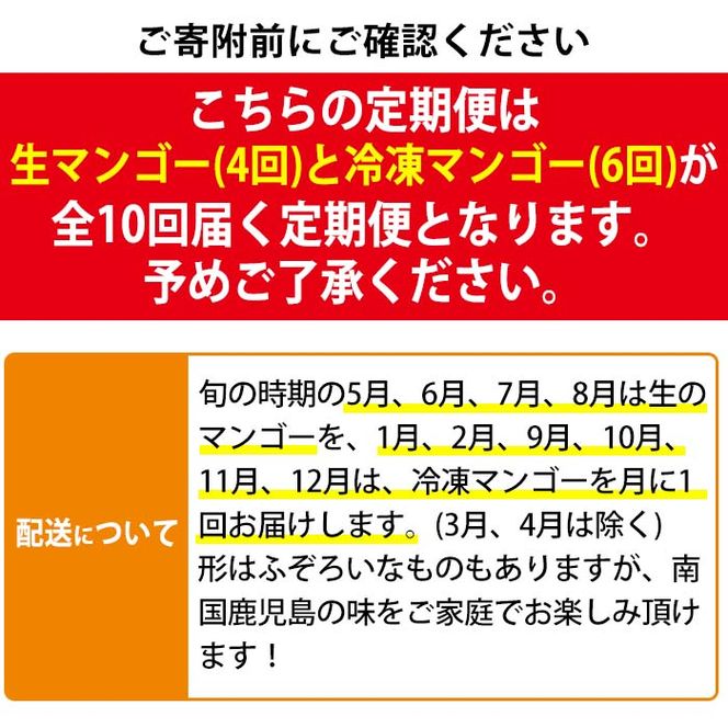【130691】＜定期便・全10回＞鹿児島県産！南国の恵み！完熟マンゴー(1回のお届け1kg・2～3個入り)【甘宮】
