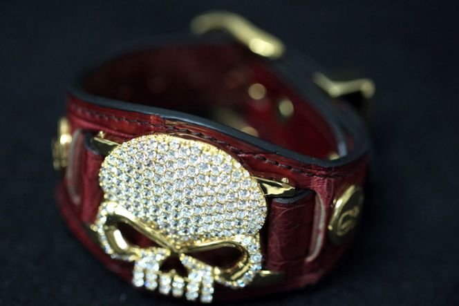 レザーブレスレット フレアモチーフ LEATHER BRACELET WHITE HEART BEADS [RED] / レザー
