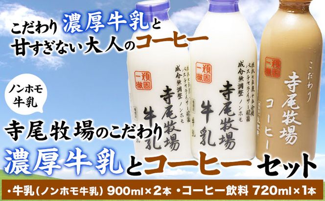 寺尾牧場のこだわり濃厚牛乳（ノンホモ牛乳）とコーヒーセット 3本セット 厳選館《90日以内に出荷予定(土日祝除く)》 和歌山県 日高町 濃厚牛乳 牛乳 ノンホモ牛乳 成分無調整 コーヒー コーヒー牛乳 セット---wsh_cgennhco_90d_22_16000_3p---