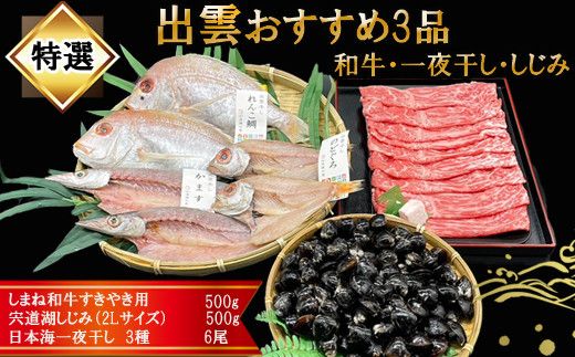 特選!出雲おすすめ3品(和牛肉・一夜干し・しじみ)揃え[4_1-002]