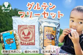 ハンズファーム グルテンフリーセット (細かい米粉500g1袋×黒糖玄米おこし60g1袋×玄米ぽん煎餅50g１袋)　ポン菓子 焼菓子 米菓 せんべい グルテンフリー 米粉 離乳食 ハンズファーム おやつ お米 玄米 駄菓子 子ども 黒糖 お菓子 送料無料 京都 国産 健康　HD00010