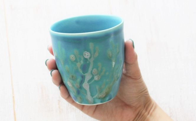 【datta.沖縄南の島陶芸工房】珊瑚タンブラー 青色x純白（ペアセット）