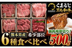 くまもと黒毛和牛 6種盛り合わせ サーロイン リブロース 内モモ 希少部位 500g 牛肉 焼肉用 冷凍 《7-14日以内に出荷予定(土日祝除く)》 くまもと黒毛和牛 黒毛和牛 焼肉 肉 お肉 熊本県 玉東町---gkt_lcl_657_6syu---