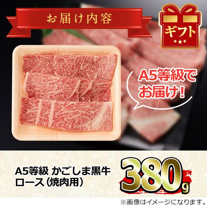 【17476】＜特選A5等級＞鹿児島県産黒毛和牛ロース焼肉用(380g)国産 牛肉 肉 冷凍 ロース 鹿児島 焼肉 BBQ バーベキュー【デリカフーズ】