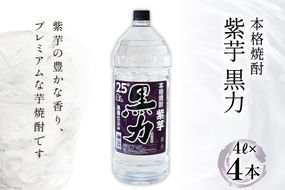 焼酎 本格焼酎 紫芋 黒力 4L×4本 [サン.フーズ 山梨県 韮崎市 20741120] 黒麹仕込み 25度 酒 芋焼酎 芋 アルコール