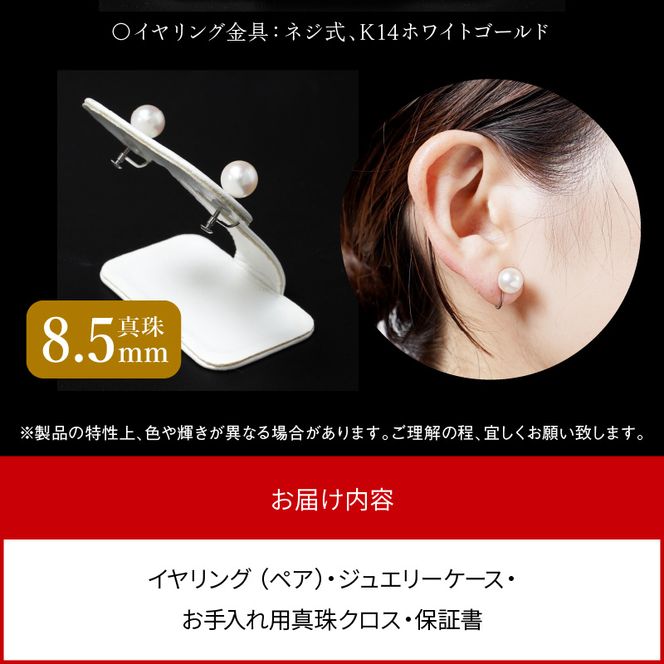 あこや本真珠イヤリング真珠8.5mm14Kホワイトゴールド N0119 あこや本真珠イヤリング真珠8.5mm14Kホワイトゴールド N0119