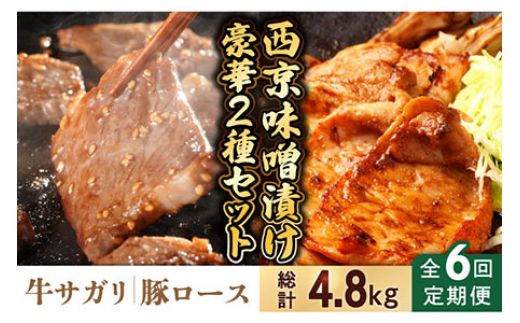 【6回定期便】【豪華2種セット】 牛サガリ肉 300g・豚 ロース 500g 西京味噌漬け セット / 南島原市 / はなぶさ [SCN113]