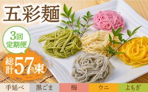 【3回定期便】五彩麺 セット 19束 / そうめん 素麺 黒ごま 梅 うに よもぎ / 麺 乾麺 食べ比べ 詰め合わせ カラフル / 南島原市 / のうち製麺 [SAF030]