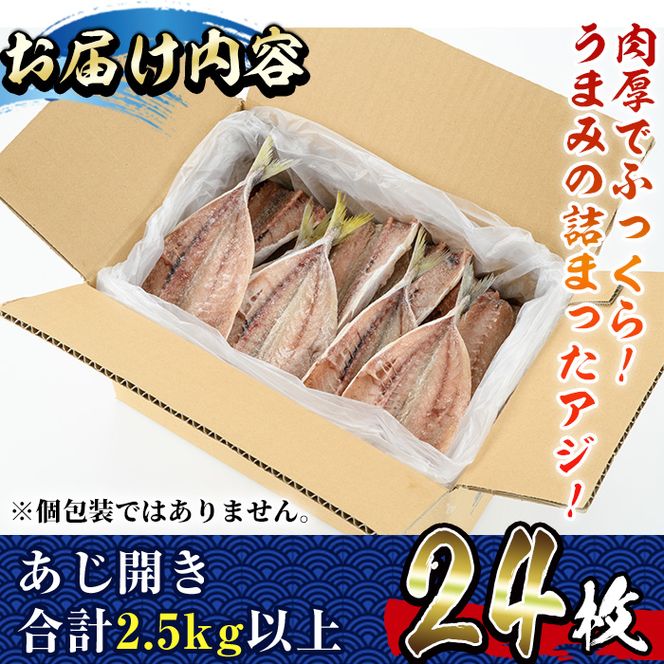 国産あじ開き(24枚・計2.5kg以上)干物 鯵 セット 魚 魚介類 簡単 調理 冷凍【E-18】【水永水産】