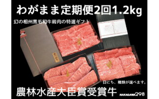 39-1436　わがまま定期便　 幻の相州黒毛和牛肩肉 1.2kg 年に2回お届け！