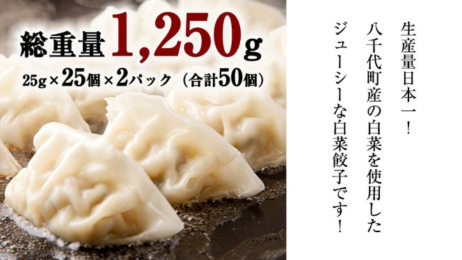 【国産素材】生産量日本一！総重量1250g！ 八千代町の白菜を使った ジューシー白菜餃子 50個（冷凍）ぎょうざ 冷凍餃子 惣菜 中華 点心 お取り寄せ ギョーザ ギョウザ 小分け おつまみ [BN005ya]