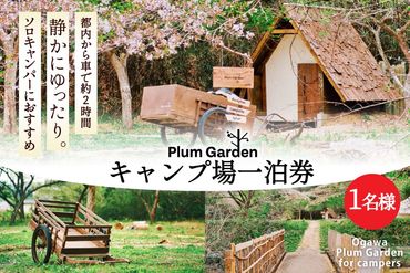 ～ソロキャンパーにおすすめ～キャンプ場1名様一泊券＜Ogawa Plum Garden for campers＞【埼玉県小川町】