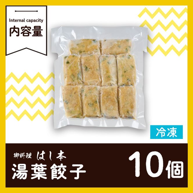 衝撃一品！御料理はし本 湯葉餃子 (計10個) 餃子 ギョーザ 豚肉 牛肉 湯葉 おつまみ おかず お惣菜 冷凍 大分県 佐伯市【AB224】【柳井商店】