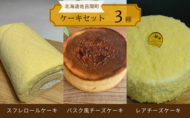 3種のケーキセット（スフレロールケーキ・バスク風チーズケーキ・レアチーズケーキ） SRMJ094