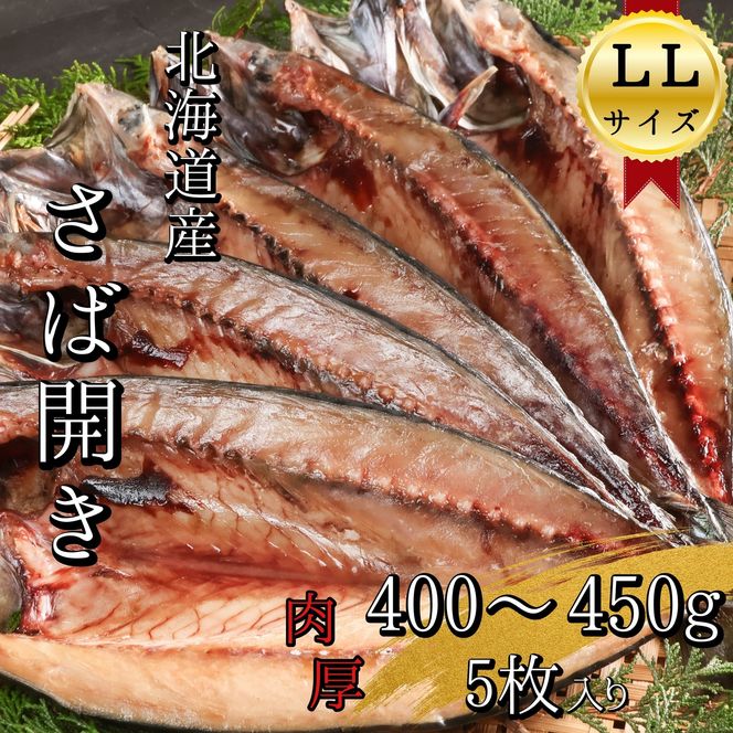 【北海道産】塩さば一夜干し開きLLサイズ　400~450g×5枚(真空パック入り干物)　