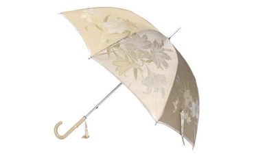 槙田商店【晴雨兼用】長傘 ”絵おり” 百合：ベージュ FAA5074