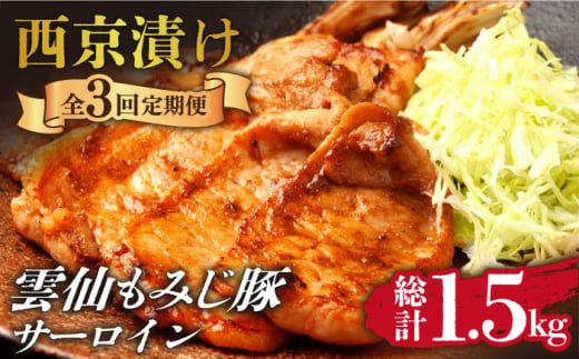 【3回定期便】雲仙もみじ豚 サーロイン ロース 500g 西京味噌漬け 味付け肉 / 南島原市 / はなぶさ [SCN106]
