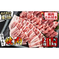 豚の飼養頭数日本一！鹿児島県産黒豚焼肉2種＆焼肉のたれセット計1kg(カタロース約500g・バラ約500g・たれ210g) a5-302