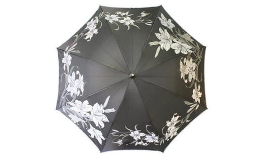 槙田商店【晴雨兼用】長傘 ”絵おり” 百合：黒 FAA5075