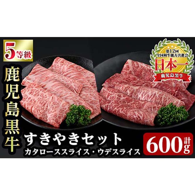 a498 ＜D-101＞ 鹿児島黒牛すきやきセット(計600g)【あいら農業協同組合】 姶良市 国産 鹿児島県産 肉 牛肉 牛 黒毛和牛 5等級 肩ロース ウデ肉 すき焼き