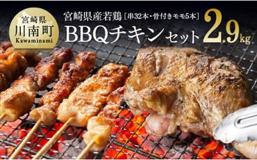 ※発送月が選べる※BBQチキンセット（宮崎県産若鶏バラエティ焼き鳥セット8本×4P・骨付きモモ5本） 肉 鶏 鶏肉 [E6903]