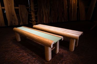 【特別２台セット】きれいな木のベンチときれいな木と畳ベンチ／MORITO 　木製　2人掛け　磨き丸太　和モダン　ダイニング　リビング　庭　カフェ　ガーテン