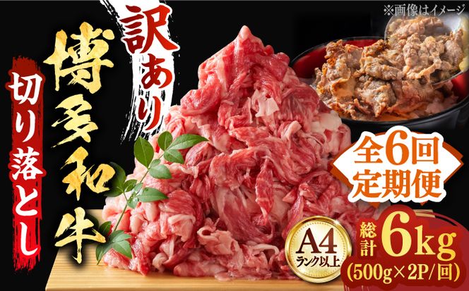 【全6回定期便】【たっぷり大容量！】博多和牛 切り落とし 1000g(500ｇ×2Ｐ）《築上町》【株式会社MEAT PLUS】[ABBP028]