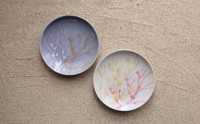 datta.沖縄南の島陶芸工房】珊瑚プレート 取り皿（2枚セット）紅