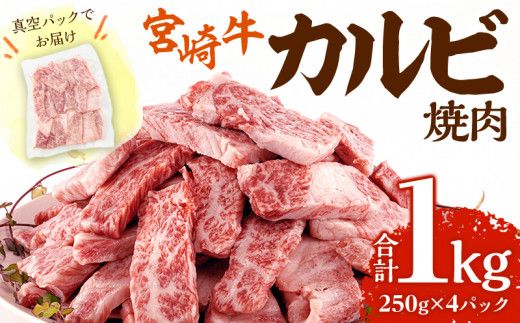 【10月発送】宮崎牛 カルビ(バラ) 焼肉 250g×4パック 合計1kg_M241-006_01-oct