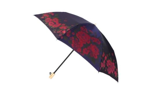 槙田商店【晴雨兼用折りたたみ傘】”絵おり” 大バラ：紺 FAA5063