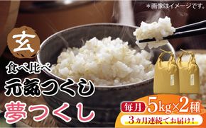 【先行予約】【全3回定期便】福岡県産【特A米】元気つくし【A米】夢つくしの食べ比べ 各5kg×2袋 [10kg] [玄米]【2024年11月下旬以降順次発送】《築上町》【株式会社ベネフィス】[ABDF130]